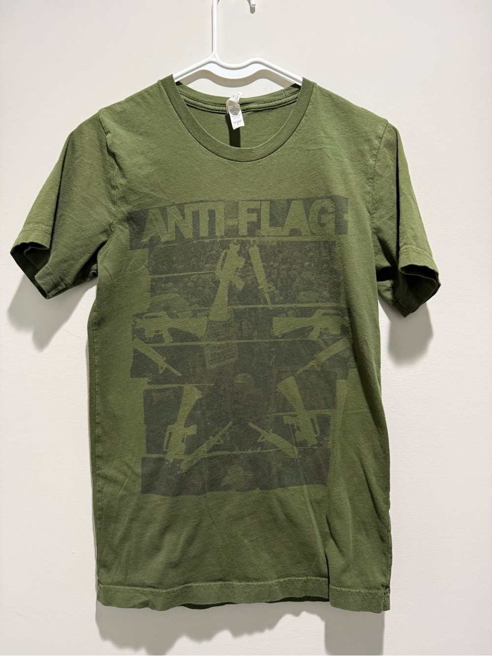 Olive Green Anti-Flag Broken Gun Star Graphic Band Tee Shirt